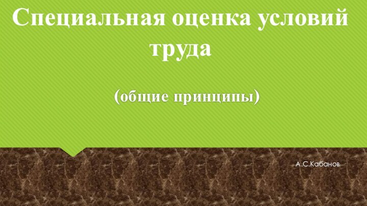 А.С.Кабанов(общие принципы)Специальная оценка условий труда