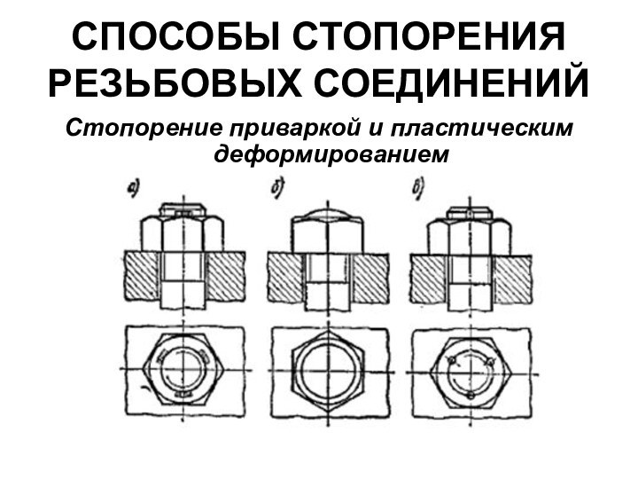 СПОСОБЫ СТОПОРЕНИЯ РЕЗЬБОВЫХ СОЕДИНЕНИЙСтопорение приваркой и пластическим деформированием