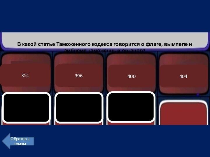 В какой статье Таможенного кодекса говорится о флаге, вымпеле и эмблеме таможенных органов?404400396351Обратно к темам