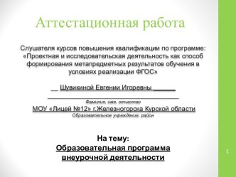 Аттестационная работа. Образовательная программа внеурочной деятельности