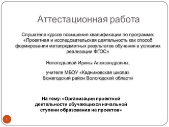 Организация проектной деятельности обучающихся начальной ступени образования на проектов