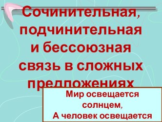 Сочинительная, подчинительная и бессоюзная связь в сложных предложениях