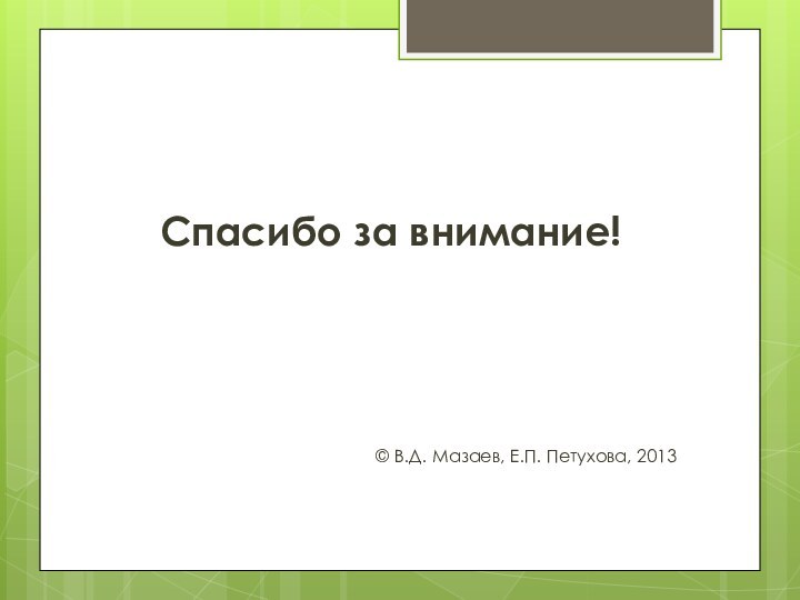 Спасибо за внимание!© В.Д. Мазаев, Е.П. Петухова, 2013