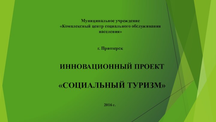 ИННОВАЦИОННЫЙ ПРОЕКТ«СОЦИАЛЬНЫЙ ТУРИЗМ»Муниципальное учреждение