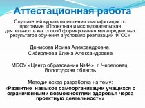 Аттестационная работа. Развитие навыков самоорганизации учащихся с ограниченными возможностями здоровья