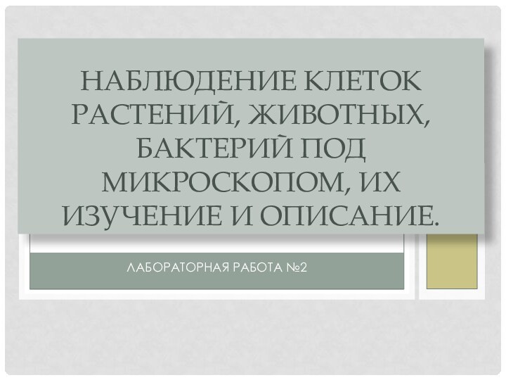 ЛАБОРАТОРНАЯ РАБОТА №2НАБЛЮДЕНИЕ КЛЕТОК РАСТЕНИЙ, ЖИВОТНЫХ, БАКТЕРИЙ ПОД МИКРОСКОПОМ, ИХ ИЗУЧЕНИЕ И ОПИСАНИЕ.