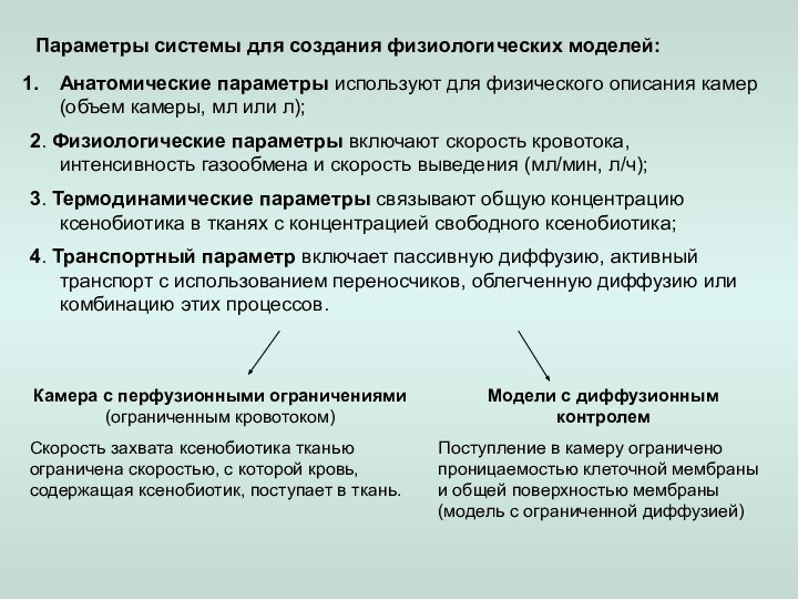 Параметры системы для создания физиологических моделей:Анатомические параметры используют для физического описания камер