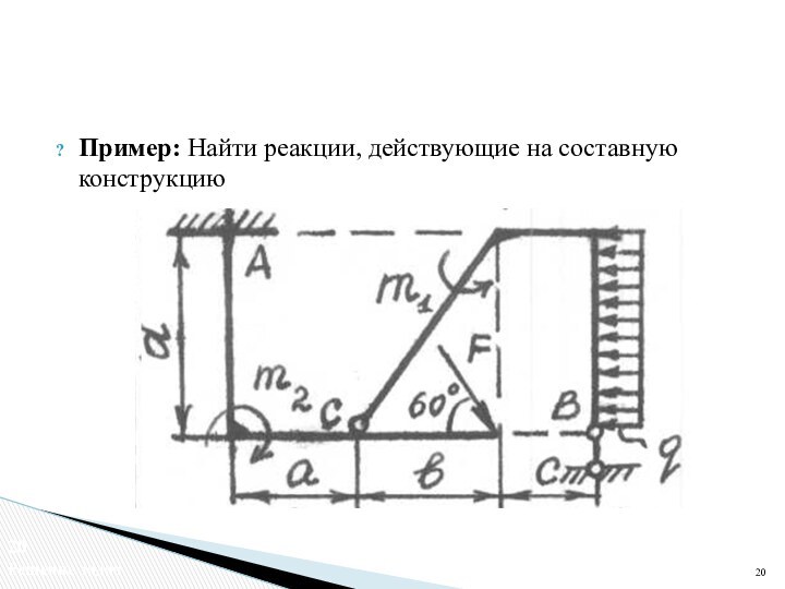 Пример: Найти реакции, действующие на составную конструкциюРешение задач