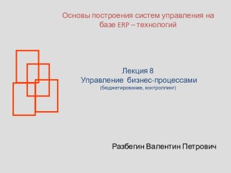 Построение систем управления на базе ERP-технологий. Управление бизнес-процессами: бюджетирование, контроллинг. (Лекция 8)