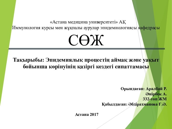 Орындаған: Аралбай Р.Әмірбек А.332-топ ЖМҚабылдаған: Әбдірахманова