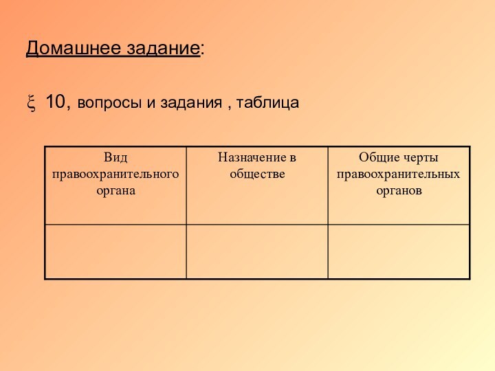 Домашнее задание:10, вопросы и задания , таблица