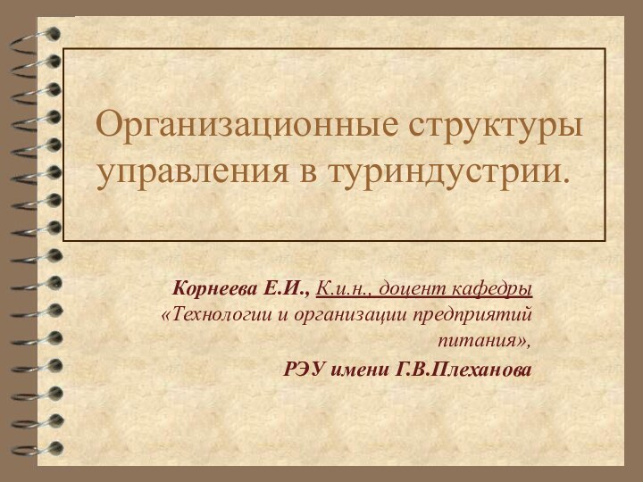 Организационные структуры управления в туриндустрии. Корнеева Е.И., К.и.н., доцент кафедры «Технологии