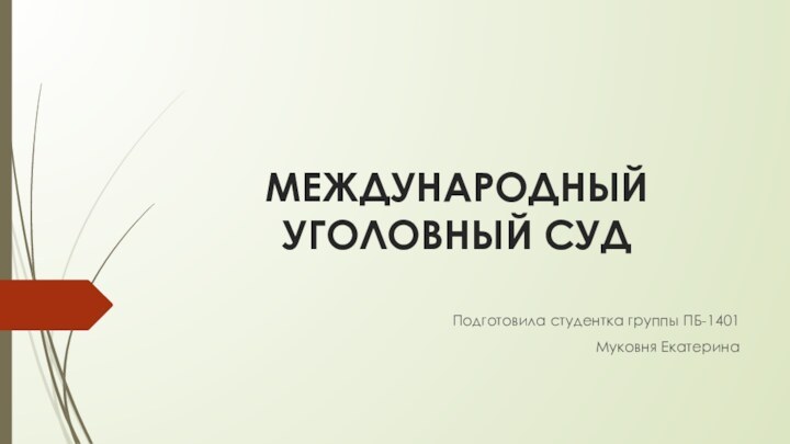 МЕЖДУНАРОДНЫЙ УГОЛОВНЫЙ СУД Подготовила студентка группы ПБ-1401 Муковня Екатерина