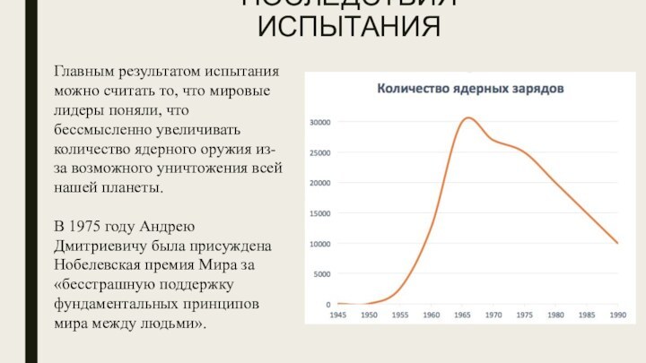 ПОСЛЕДСТВИЯ ИСПЫТАНИЯГлавным результатом испытания можно считать то, что мировые лидеры поняли, что