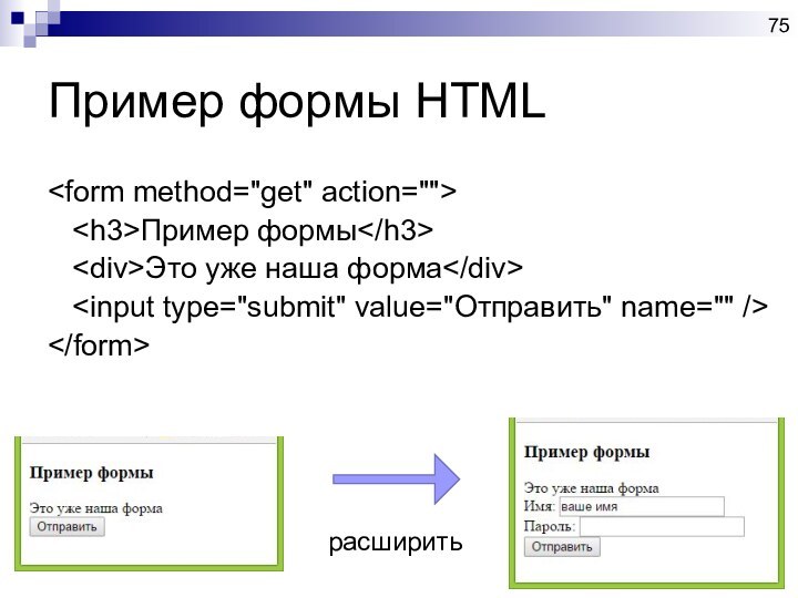 Пример формы HTML  Пример формы  Это уже наша форма  расширить
