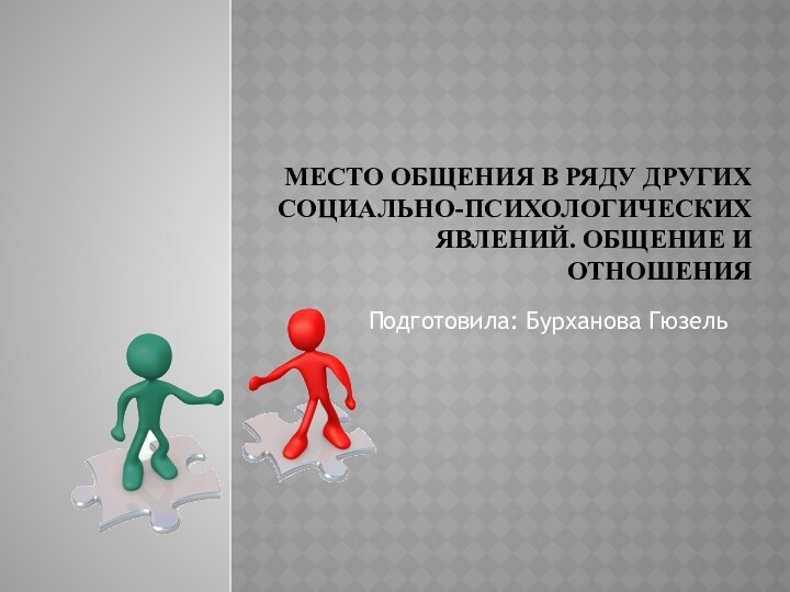 МЕСТО ОБЩЕНИЯ В РЯДУ ДРУГИХ СОЦИАЛЬНО-ПСИХОЛОГИЧЕСКИХ ЯВЛЕНИЙ. ОБЩЕНИЕ И ОТНОШЕНИЯПодготовила: Бурханова Гюзель