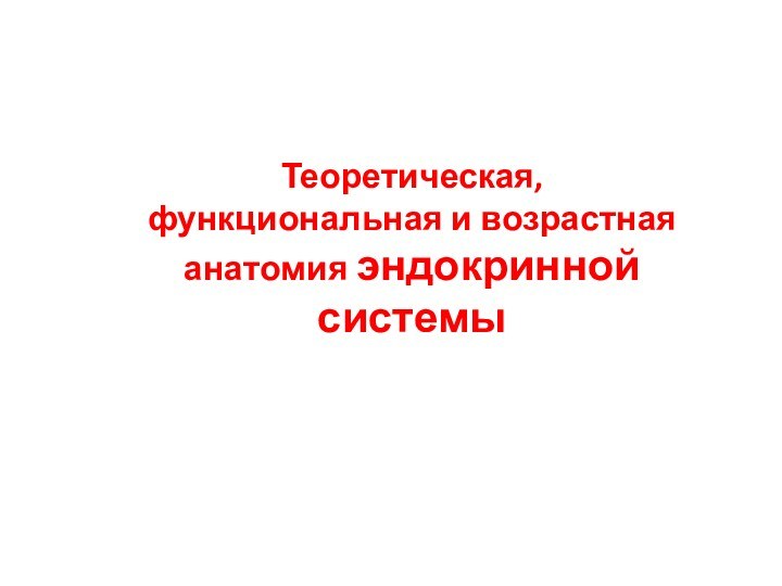 Теоретическая, функциональная и возрастная анатомия эндокринной системы