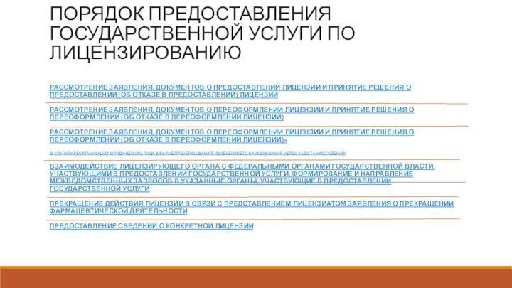 ПОРЯДОК ПРЕДОСТАВЛЕНИЯ ГОСУДАРСТВЕННОЙ УСЛУГИ ПО ЛИЦЕНЗИРОВАНИЮРАССМОТРЕНИЕ ЗАЯВЛЕНИЯ, ДОКУМЕНТОВ О ПРЕДОСТАВЛЕНИИ ЛИЦЕНЗИИ И