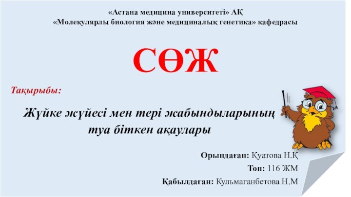 Жүйке жүйесі мен тері жабындыларының  туа біткен ақауларыОрындаған: Қуатова Н.Қ Топ: