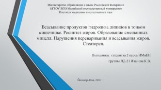 Всасывание продуктов гидролиза липидов в тонком кишечнике. Ресинтез жиров. Образование смешанных мицелл