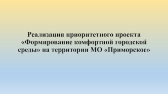 Реализация приоритетного проекта Формирование комфортной городской среды на территории МО Приморское