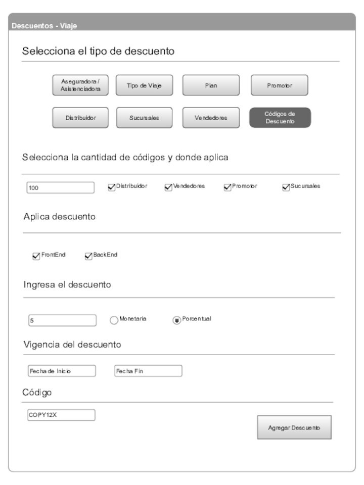 Descuentos - ViajeAseguradora / AsistenciadoraCódigos de DescuentoTipo de ViajePlanVendedoresSelecciona el tipo de