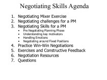 Negotiating Skills Agenda