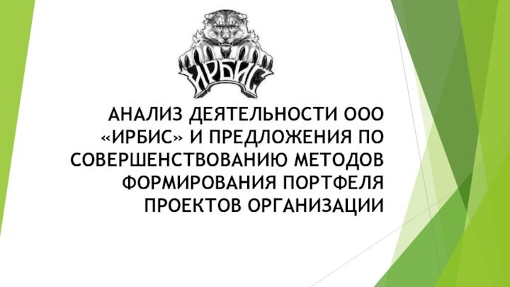 АНАЛИЗ ДЕЯТЕЛЬНОСТИ ООО «ИРБИС» И ПРЕДЛОЖЕНИЯ ПО СОВЕРШЕНСТВОВАНИЮ МЕТОДОВ ФОРМИРОВАНИЯ ПОРТФЕЛЯ ПРОЕКТОВ ОРГАНИЗАЦИИ