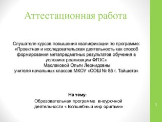 Аттестационная работа. Образовательная программа внеурочной деятельности Волшебный мир оригами