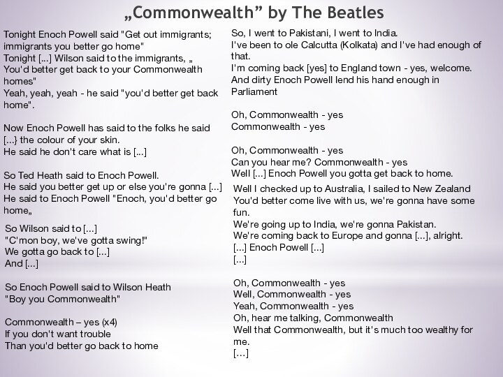 „Commonwealth” by The Beatles Tonight Enoch Powell said 