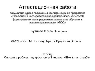 Аттестационная работа. Описание работы над проектом Школьная клумба. (3 класс)