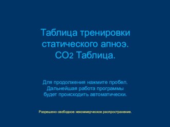 Таблица тренировки статического апноэ. CO2 Таблица