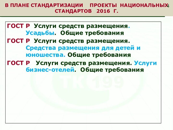 В ПЛАНЕ СТАНДАРТИЗАЦИИ  ПРОЕКТЫ НАЦИОНАЛЬНЫХ СТАНДАРТОВ  2016 Г.ГОСТ Р Услуги