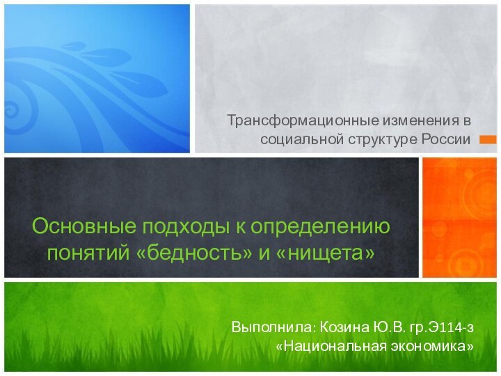 Трансформационные изменения в социальной структуре РоссииОсновные подходы к определению понятий «бедность» и