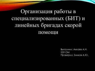 Организация работы в специализированных бригадах скорой помощи