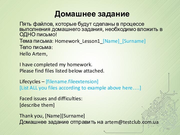 Домашнее заданиеПять файлов, которые будут сделаны в процессе выполнения домашнего задания, необходимо