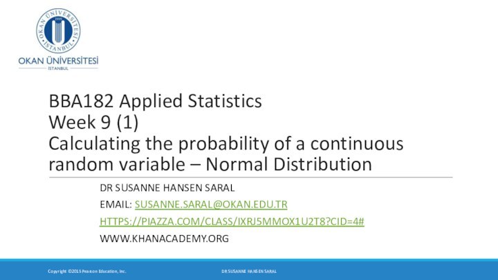 BBA182 Applied Statistics Week 9 (1) Calculating the probability of