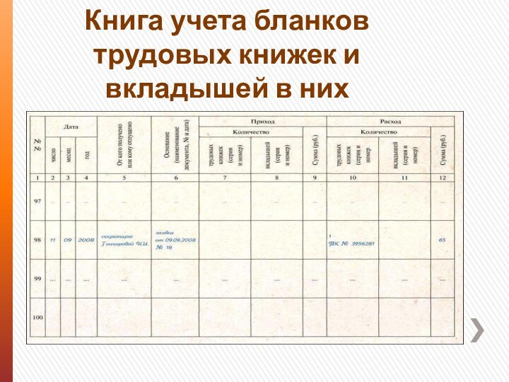 Книга учета бланков трудовых книжек и вкладышей в них