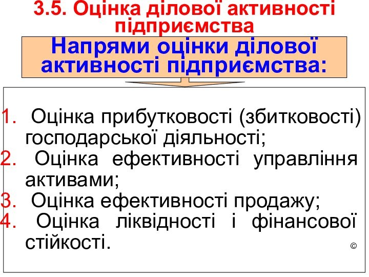 3.5. Оцінка ділової активності підприємстваНапрями оцінки ділової активності підприємства: Оцінка прибутковості (збитковості)