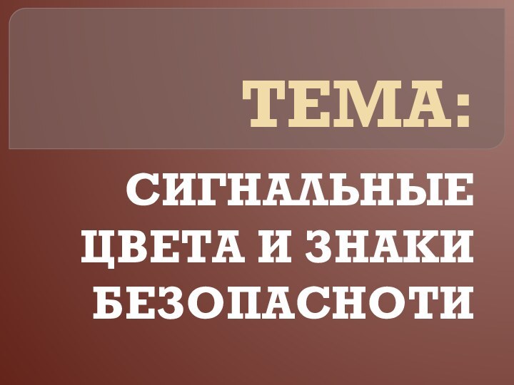 ТЕМА:СИГНАЛЬНЫЕ ЦВЕТА И ЗНАКИ БЕЗОПАСНОТИ