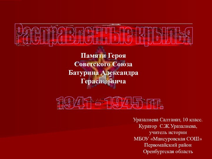 1941 - 1945 гг. Расправленные крылья Памяти Героя Советского Союза Батурина Александра