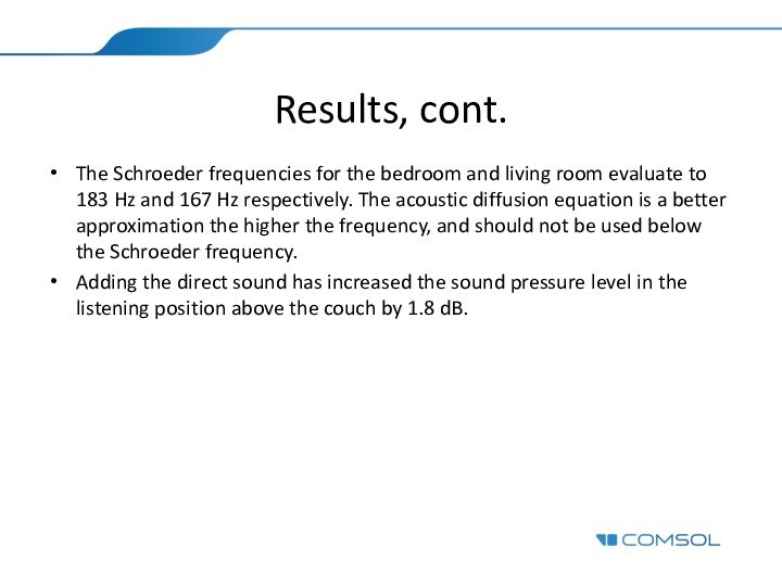 Results, cont.The Schroeder frequencies for the bedroom and living room evaluate to