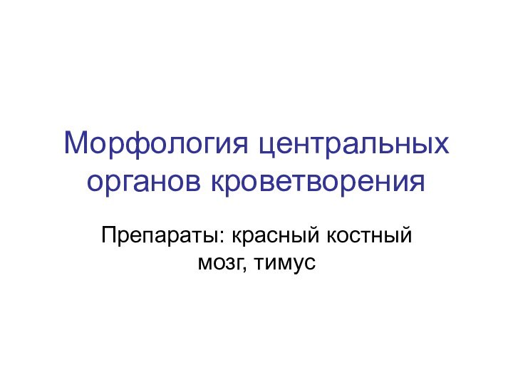 Морфология центральных органов кроветворенияПрепараты: красный костный мозг, тимус