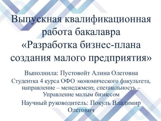 Разработка бизнес-плана создания малого предприятия