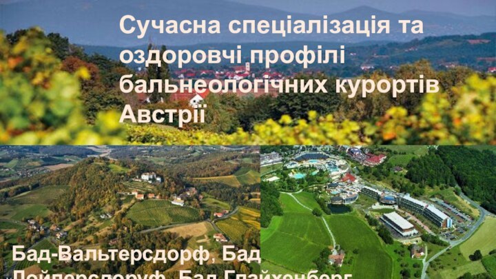 Сучасна спеціалізація та оздоровчі профілі бальнеологічних курортів АвстріїБад-Вальтерсдорф, Бад Лойперсдоруф, Бад Глайхенберг