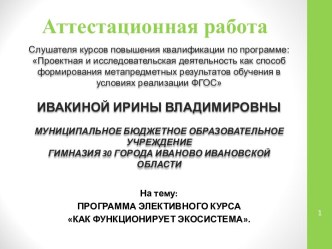 Аттестационная работа. Программа элективного курса как функционирует экосистема