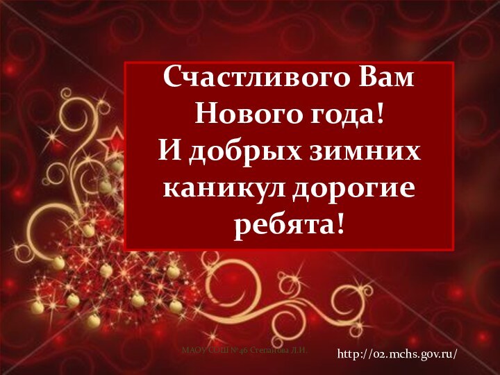 Счастливого Вам Нового года!И добрых зимних каникул дорогие ребята! http://02.mchs.gov.ru/МАОУ СОШ №46 Степанова Л.И.