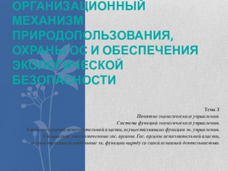 Организационный механизм природопользования, охраны ОС и обеспечения экологической безопасности