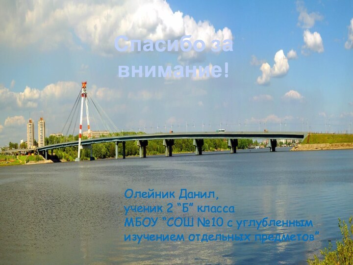 Олейник Данил,ученик 2 “Б” классаМБОУ “СОШ №10 с углубленным изучением отдельных предметов”Спасибо за внимание!