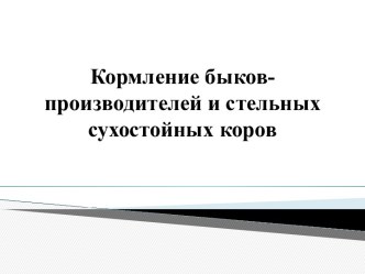 Кормление быков-производителей и стельных сухостойных коров